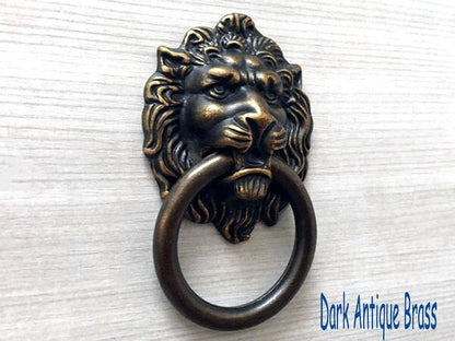 Lion Knob, Door Knocker, Lion Head Drop Ring Drawer Pull, Gold, Black, Bronze, Pewter, Silver