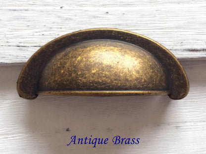 2.75" Cup Drawer Pull Vintage Style, Antique Bronze, Black, Nickel
