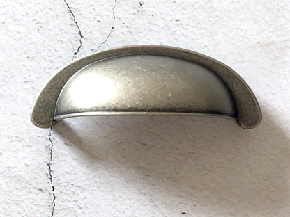 Pewter drawer cup pull with 3 inch hole spacing 
