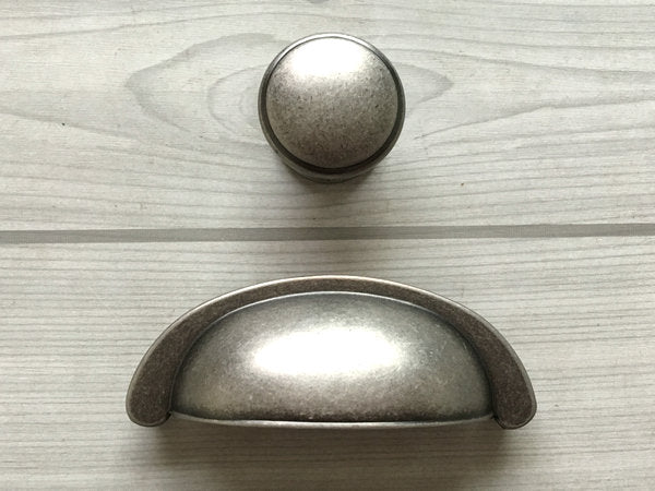 3" 76 mm Centers Pewter Cup Drawer Pull & Knob