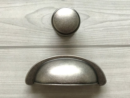 3" 76 mm Centers Pewter Cup Drawer Pull & Knob