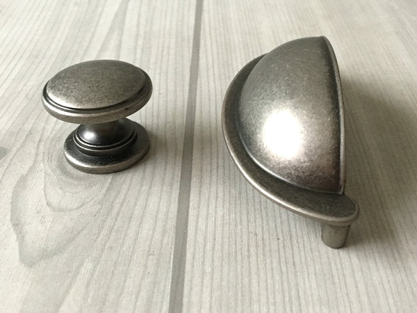 3" 76 mm Centers Pewter Cup Drawer Pull & Knob