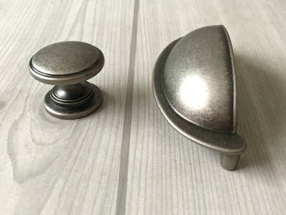 3" 76 mm Centers Pewter Cup Drawer Pull & Knob