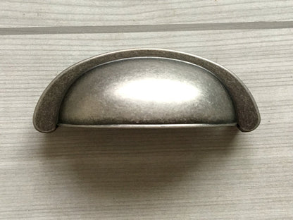3" 76 mm Centers Pewter Cup Drawer Pull 