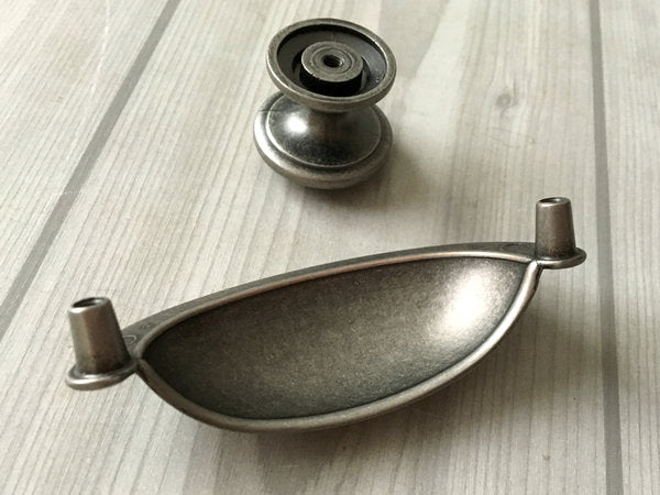 3" 76 mm Centers Pewter Cup Drawer Pull & Knob