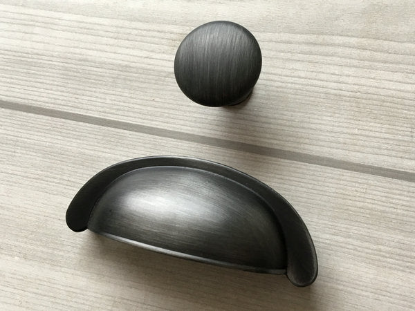 3" 76 mm Centers Gray Cup Drawer Pull & Knob - LynnsHardware