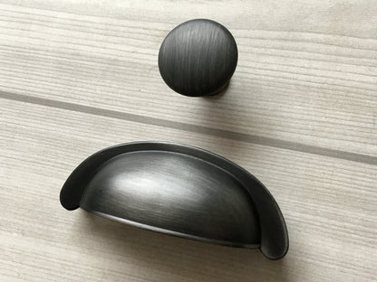 3" 76 mm Centers Gray Cup Drawer Pull & Knob - LynnsHardware