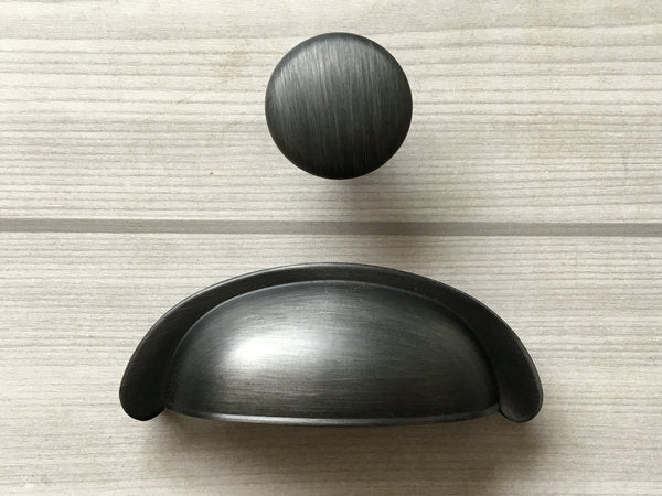 3" 76 mm Centers Gray Cup Drawer Pull & Knob - LynnsHardware