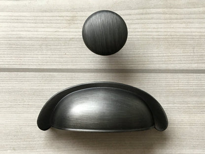 3" 76 mm Centers Gray Cup Drawer Pull & Knob - LynnsHardware