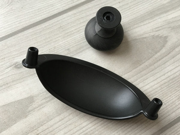 3" 76 mm Centers Gray Cup Drawer Pull & Knob - LynnsHardware