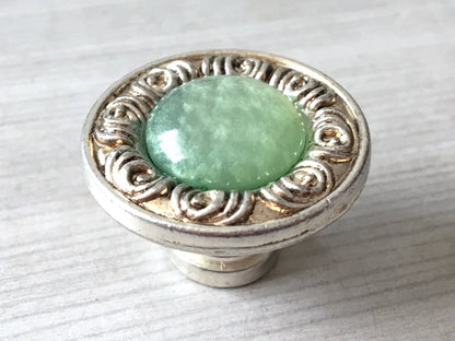 Shabby Chic Style Green Drawer Knobs with Antique Silver Backplate