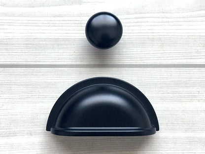 3 Inch Black Cup Drawer Pulls, Square Cabinet Knob, Kitchen Hardware, 76 mm Holes