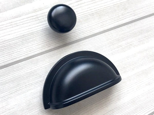 3 Inch Black Cup Drawer Pulls, Square Cabinet Knob, Kitchen Hardware, 76 mm Holes