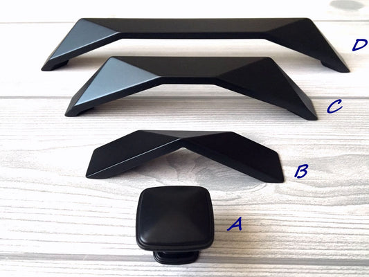 Matte Black Geometric Cabinet Handles, Drawer Pulls, Kitchen Hardware