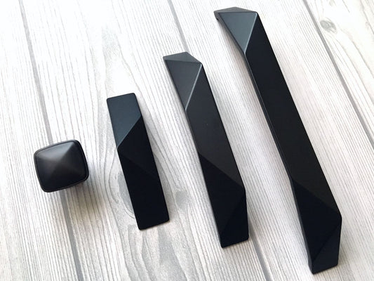 Matte Black Geometric Cabinet Handles, Drawer Pulls, Kitchen Hardware