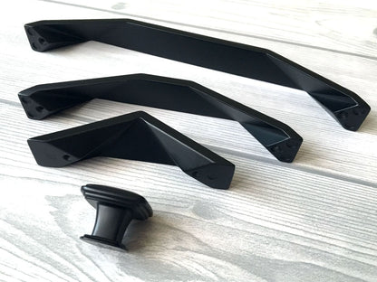 Matte Black Geometric Cabinet Handles, Drawer Pulls, Kitchen Hardware