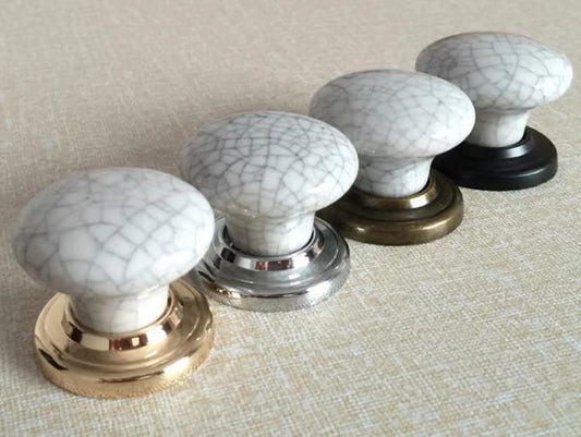 Crackle Ceramic Cabinet Knob with Backplate, Gold Black Bronze Chrome