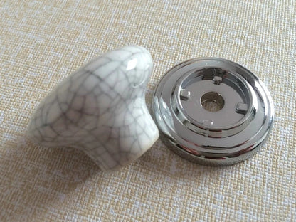 Crackle Ceramic Cabinet Knob with Backplate, Gold Black Bronze Chrome