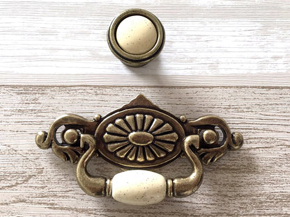 2.25" Centers Vintage Style Drop Bail Drawer Pulls, Cream Antique Bronze
