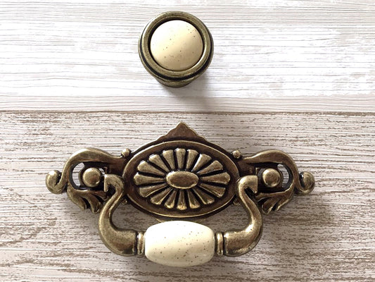 2.25" Centers Vintage Style Drop Bail Drawer Pulls, Cream Antique Bronze