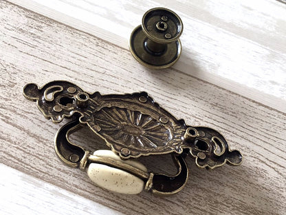 2.25" Centers Vintage Style Drop Bail Drawer Pulls, Cream Antique Bronze