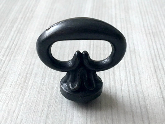 Vintage Look Antique Black Ring Drawer Pull with Backplate