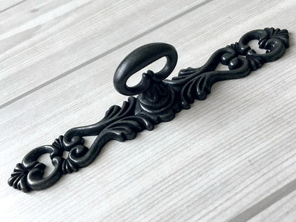 Vintage Look Antique Black Ring Drawer Pull with Backplate