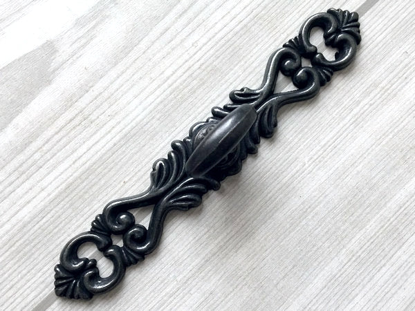 Vintage Look Antique Black Ring Drawer Pull with Backplate