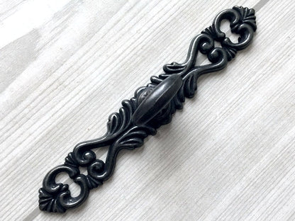 Vintage Look Antique Black Ring Drawer Pull with Backplate