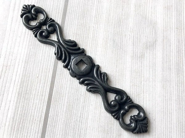 Vintage Look Antique Black Ring Drawer Pull with Backplate