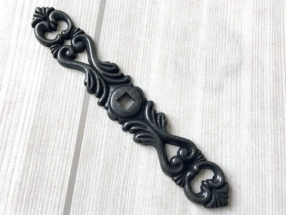 Vintage Look Antique Black Ring Drawer Pull with Backplate