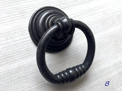 5.5" Vintage Drop Ring Pull & Swing Bail Handle - Dark Antique Bronze - LynnsHardware