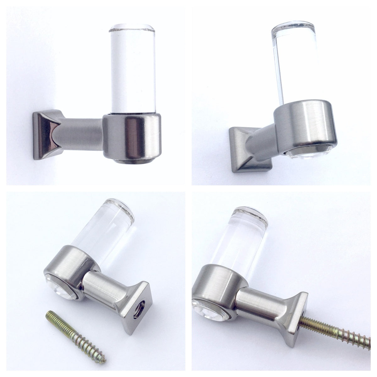 Acrylic Brushed Nickel Steel Drawer Pulls, Lucite Cabinet Handles