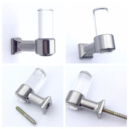 Acrylic Brushed Nickel Steel Drawer Pulls, Lucite Cabinet Handles