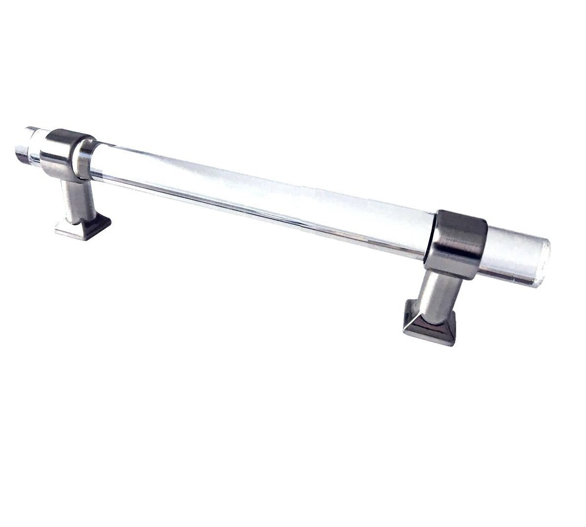 Acrylic Brushed Nickel Steel Drawer Pulls, Lucite Cabinet Handles
