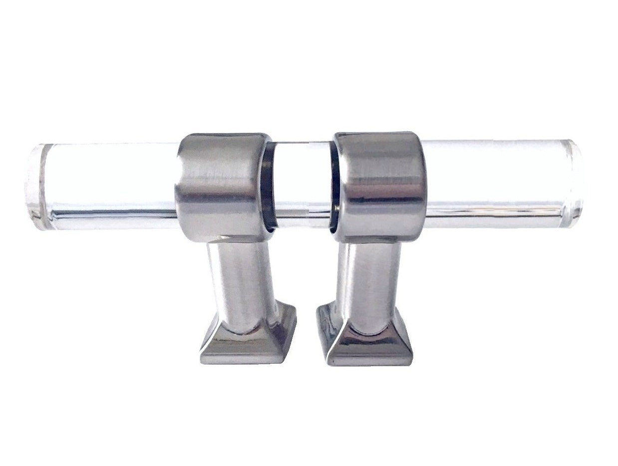 Acrylic Brushed Nickel Steel Drawer Pulls, Lucite Cabinet Handles