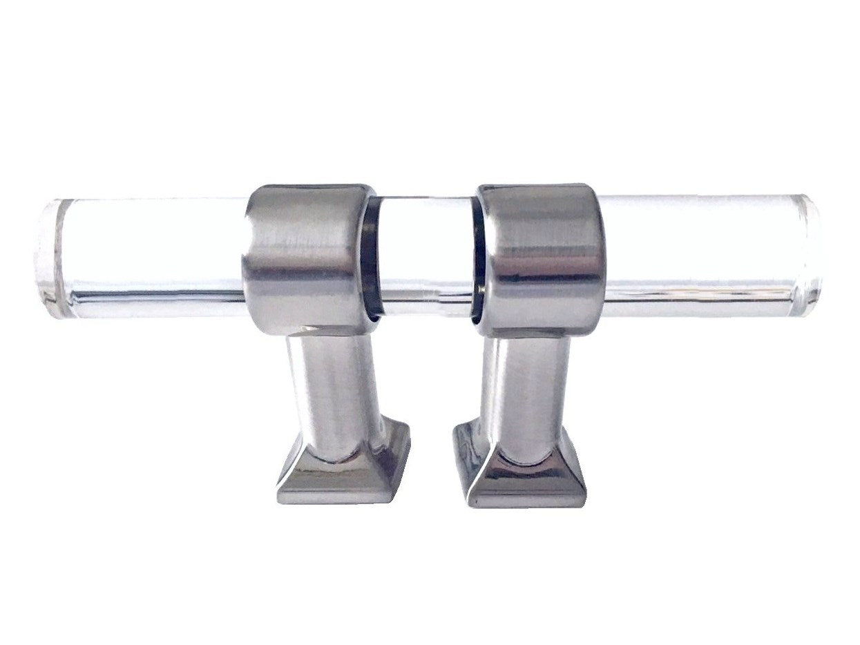 Acrylic Brushed Nickel Steel Drawer Pulls, Lucite Cabinet Handles