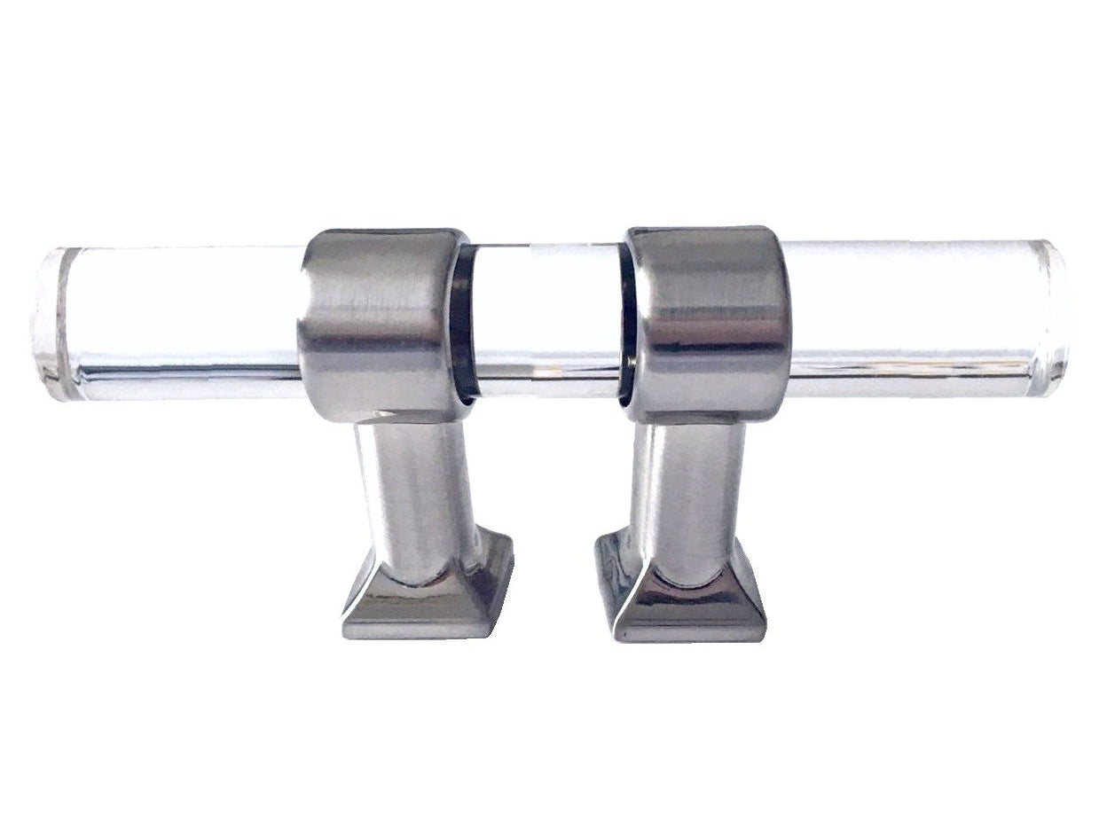 Acrylic Brushed Nickel Steel Drawer Pulls, Lucite Cabinet Handles