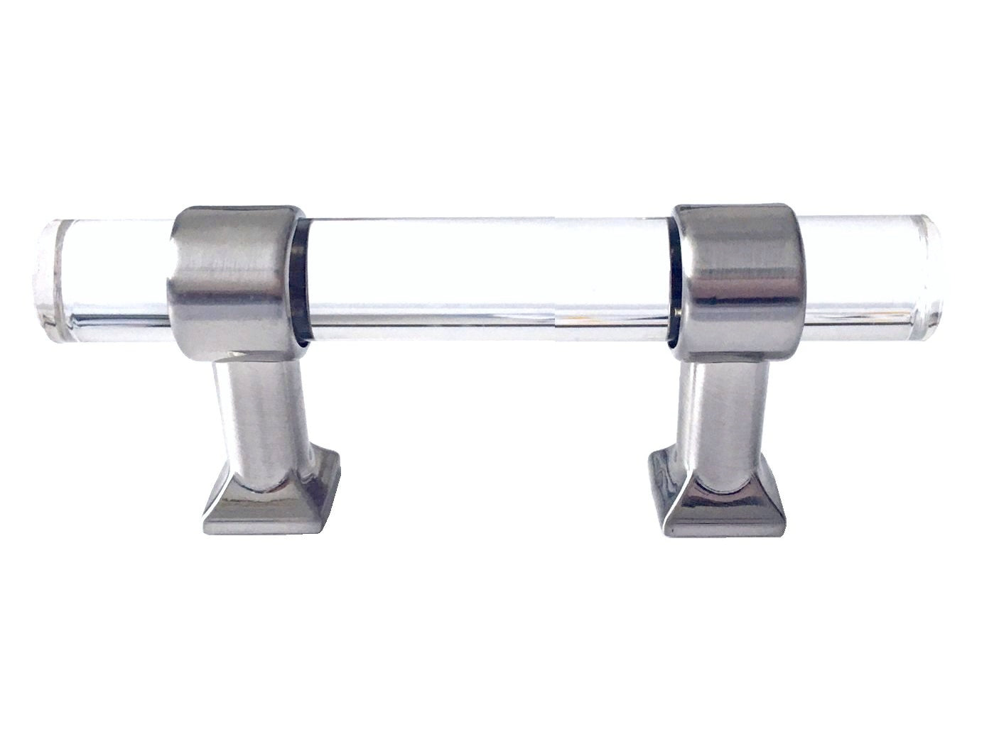 Acrylic Brushed Nickel Steel Drawer Pulls, Lucite Cabinet Handles