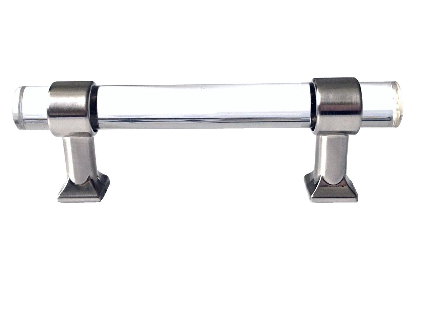 Acrylic Brushed Nickel Steel Drawer Pulls, Lucite Cabinet Handles