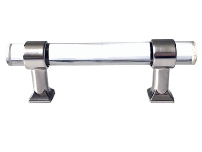 Acrylic Brushed Nickel Steel Drawer Pulls, Lucite Cabinet Handles