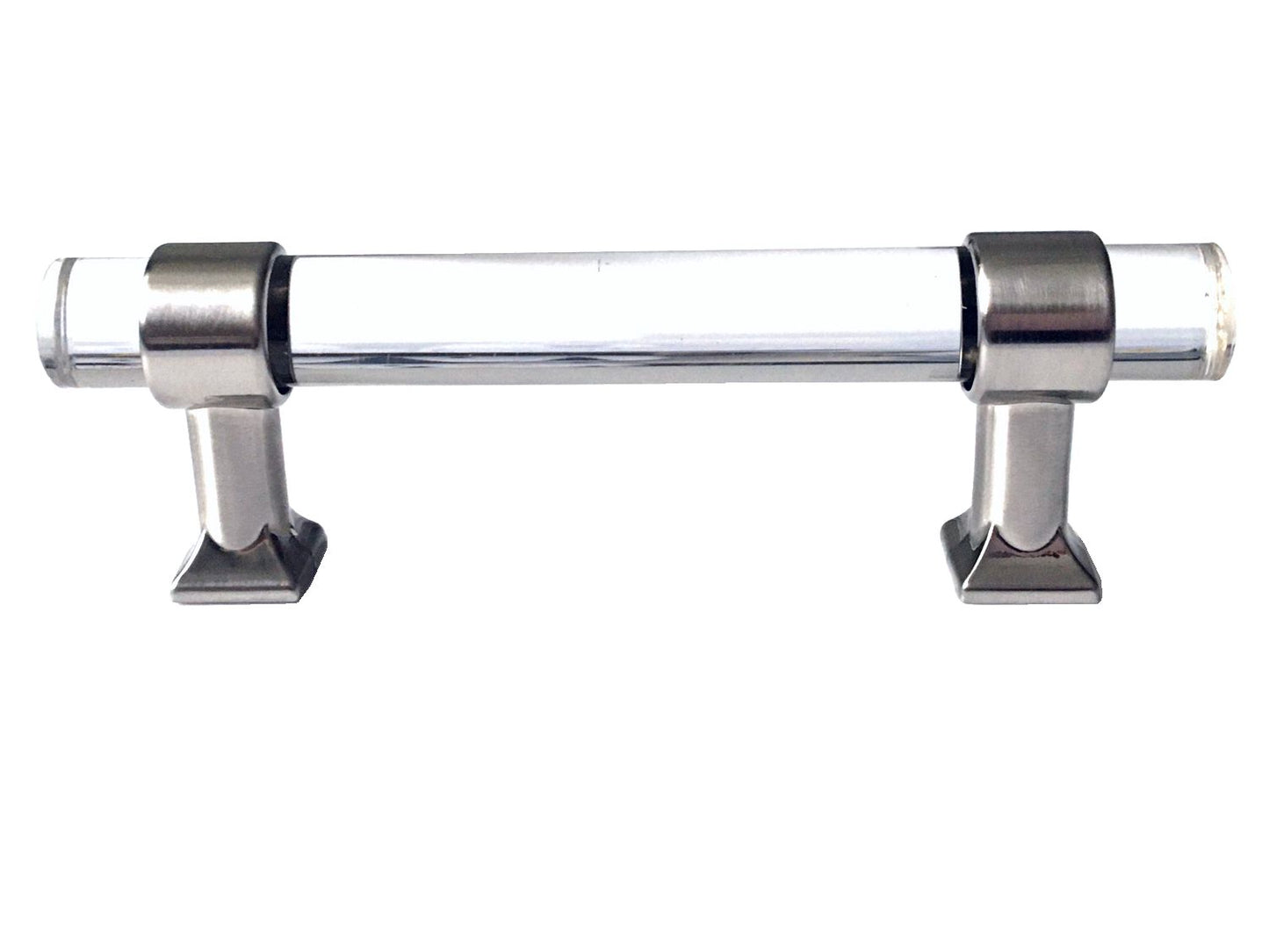 Acrylic Brushed Nickel Steel Drawer Pulls, Lucite Cabinet Handles