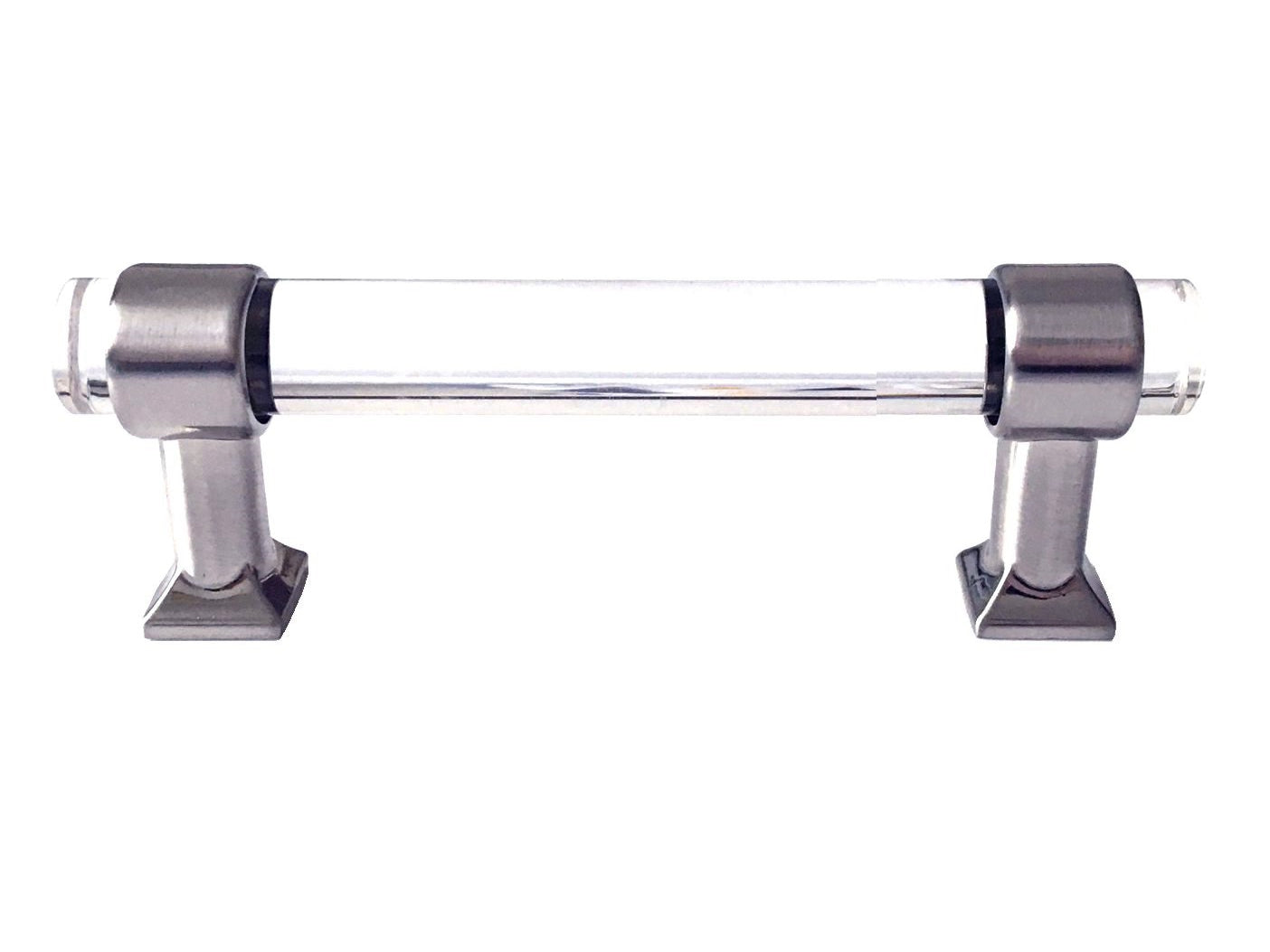 Acrylic Brushed Nickel Steel Drawer Pulls, Lucite Cabinet Handles