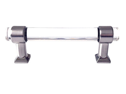 Acrylic Brushed Nickel Steel Drawer Pulls, Lucite Cabinet Handles
