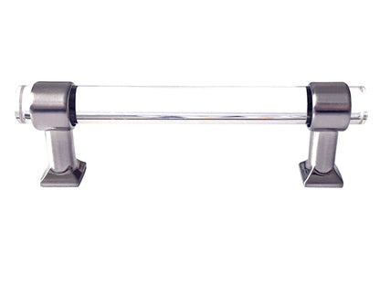 Acrylic Brushed Nickel Steel Drawer Pulls, Lucite Cabinet Handles