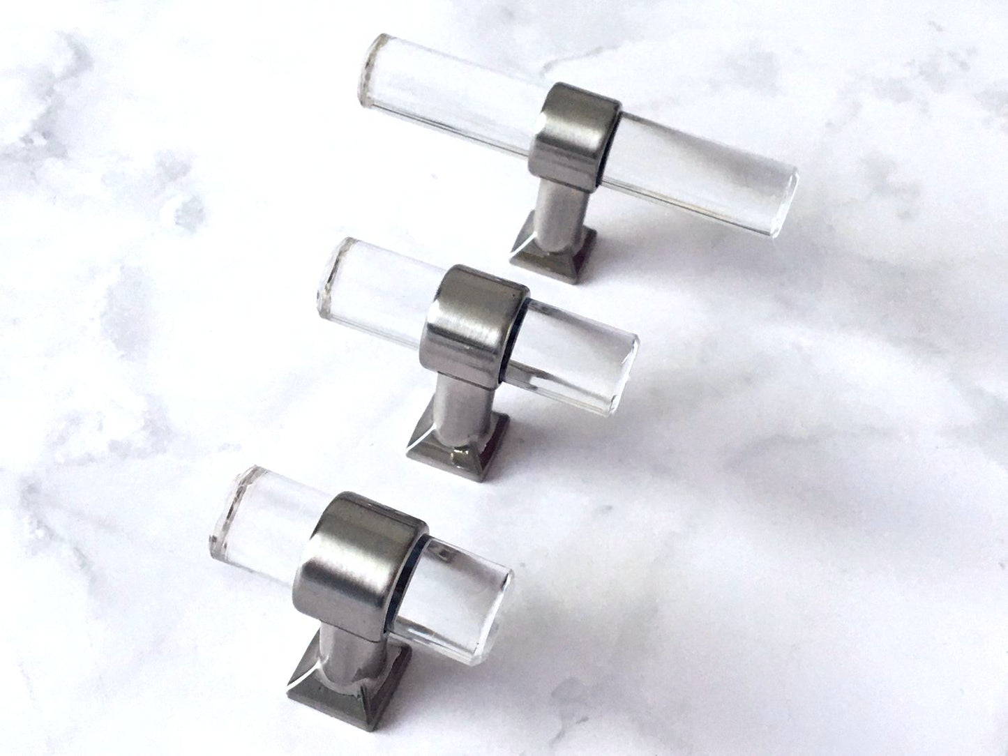 Acrylic Brushed Nickel Steel Drawer Pulls, Lucite Cabinet Handles