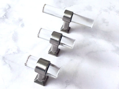 Acrylic Brushed Nickel Steel Drawer Pulls, Lucite Cabinet Handles