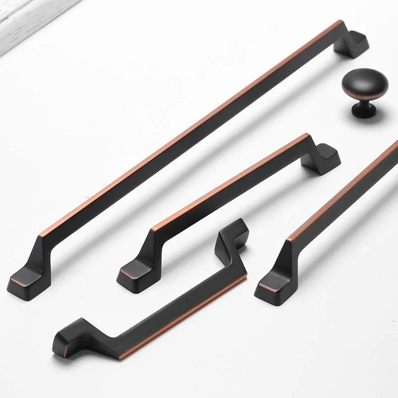 Cabinet Pulls, Matte Black with Copper Highlights, MCM Retro Kitchen Hardware