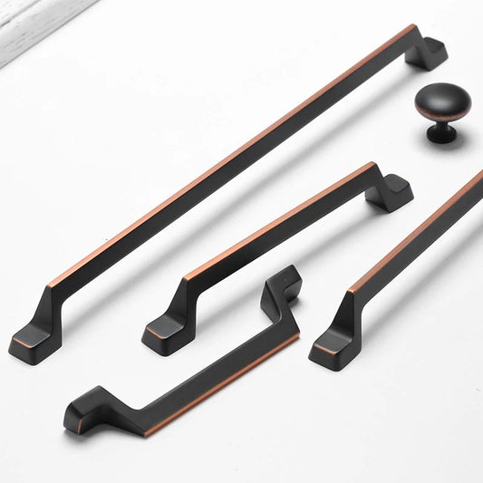 Cabinet Pulls, Matte Black with Copper Highlights, MCM Retro Kitchen Hardware