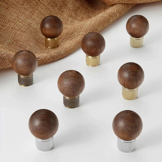 Wood Brass Drawer Knob, Pendant Walnut Cabinet Pull, Japandi Kitchen Hardware
